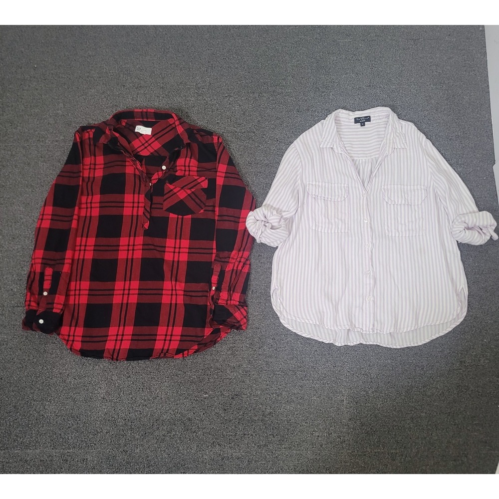 GAP Velvet Heart Size S M Shirt Bundle Women Red Plaid Purple Striped Tops